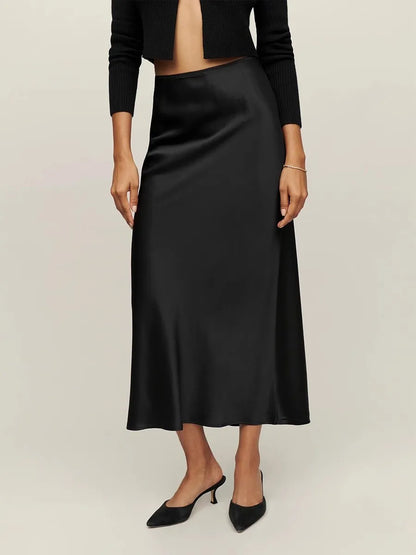 Luxe satijnen midirok met asymmetrische snit voor dames