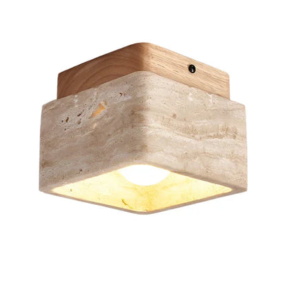 Nordic LED Ceiling Lamp made of Travertine Stone and Wood