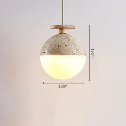 Round Travertine Pendant Light - Modern LED Lighting