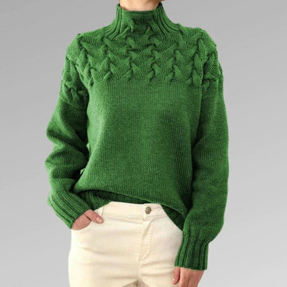 Ladies Knitted Turtleneck Sweater with Cable Pattern Warm and Soft