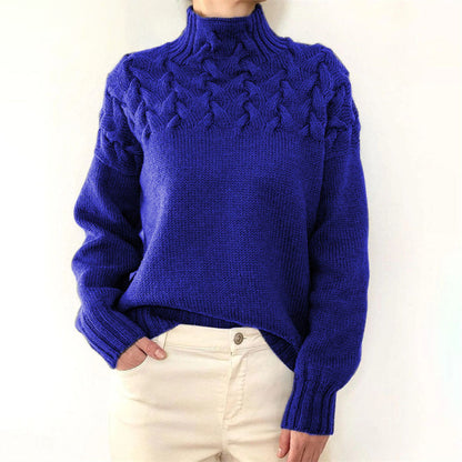 Ladies Knitted Turtleneck Sweater with Cable Pattern Warm and Soft