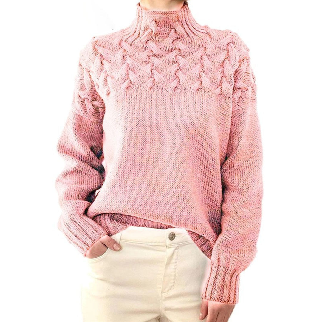 Ladies Knitted Turtleneck Sweater with Cable Pattern Warm and Soft