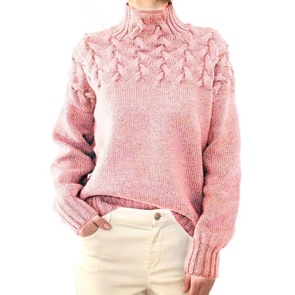 Ladies Knitted Turtleneck Sweater with Cable Pattern Warm and Soft
