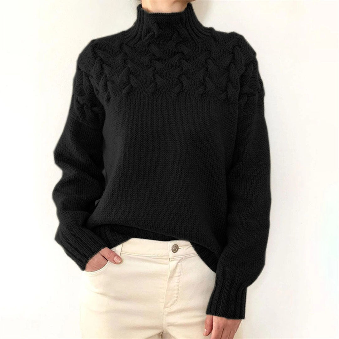 Ladies Knitted Turtleneck Sweater with Cable Pattern Warm and Soft