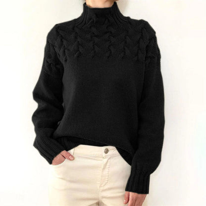 Ladies Knitted Turtleneck Sweater with Cable Pattern Warm and Soft