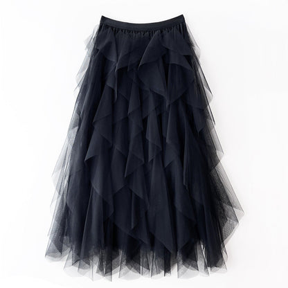 Elegant Airy Ladies' Tulle Maxi Skirt with Layered Ruffles