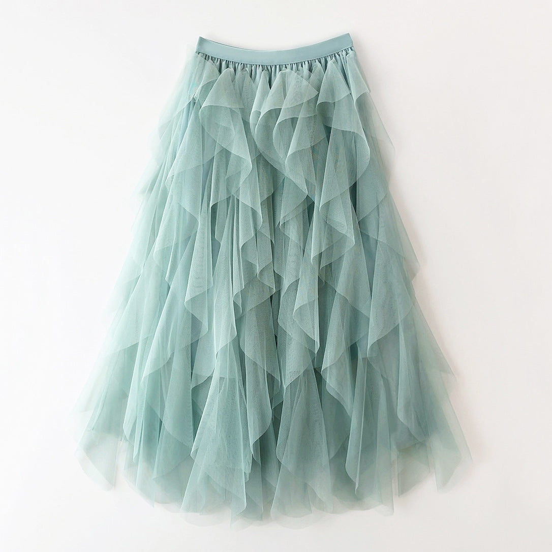 Elegant Airy Ladies' Tulle Maxi Skirt with Layered Ruffles