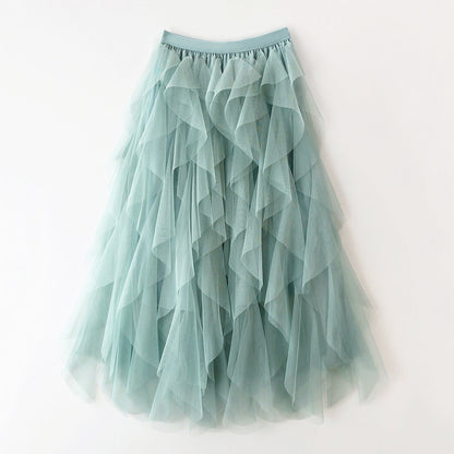 Elegant Airy Ladies' Tulle Maxi Skirt with Layered Ruffles