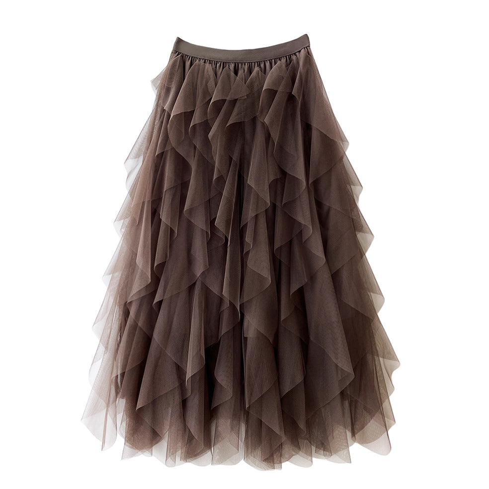 Elegant Airy Ladies' Tulle Maxi Skirt with Layered Ruffles