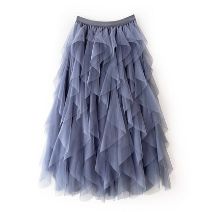 Elegant Airy Ladies' Tulle Maxi Skirt with Layered Ruffles