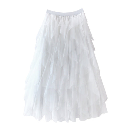 Elegant Airy Ladies' Tulle Maxi Skirt with Layered Ruffles