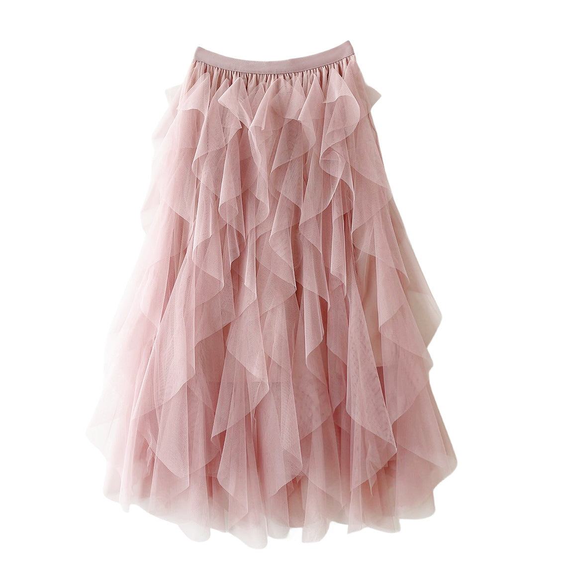 Elegant Airy Ladies' Tulle Maxi Skirt with Layered Ruffles