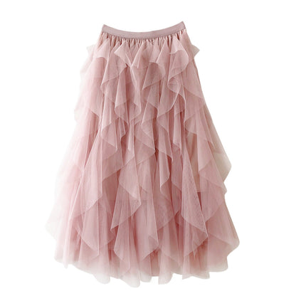 Elegant Airy Ladies' Tulle Maxi Skirt with Layered Ruffles