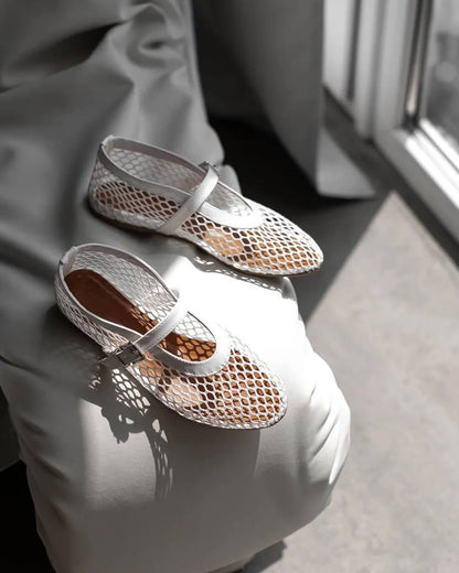 Ladies' Breathable Mesh Ballerinas with Strap and Buckle