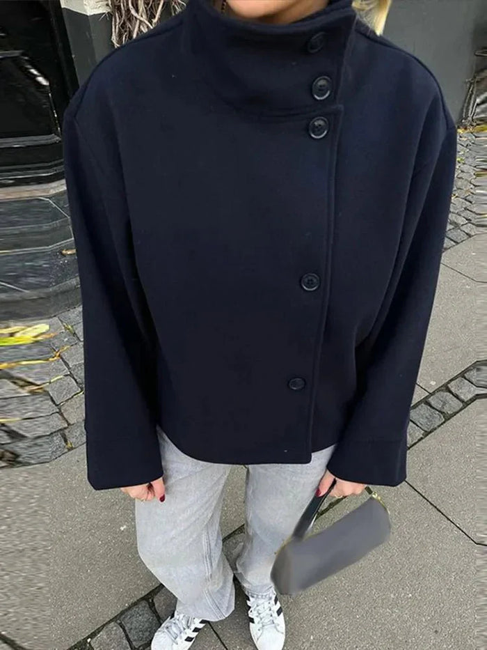 Short Women's Jacket with Stand-Up Collar