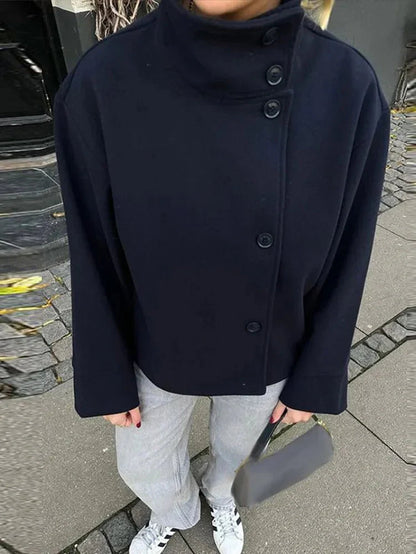 Short Women's Jacket with Stand-Up Collar