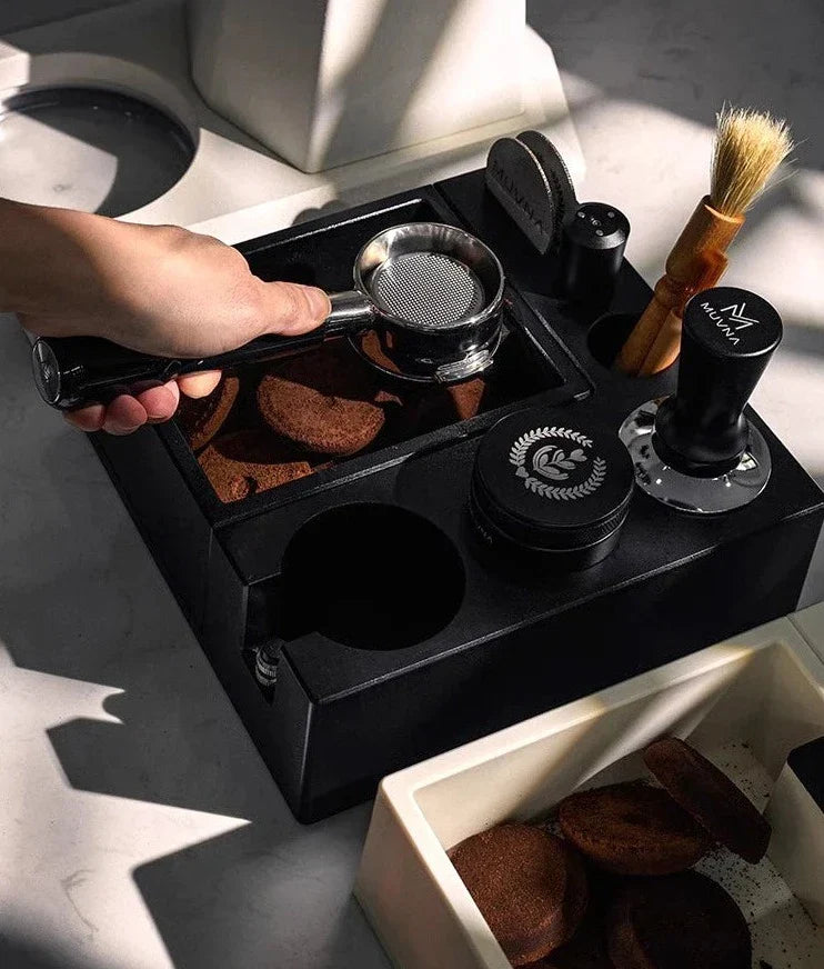Multifunctional Coffee Tamper Station - Includes Knock Box - Perfect Espresso!