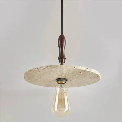 Medieval Hanging Candle Holder of Travertine and Wood