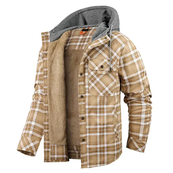 Ruben - Timeless rugged check overshirt with hood for men