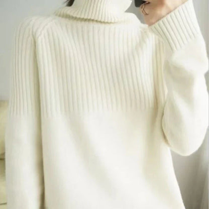 Elegant Warm Ladies' Turtleneck Sweater with Ribbed Details