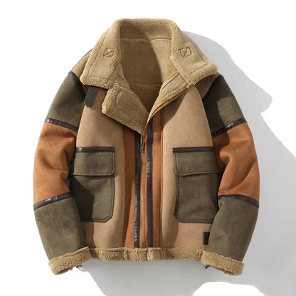 Giacca da uomo in shearling con blocchi di colore – Foderata e dal taglio rilassato