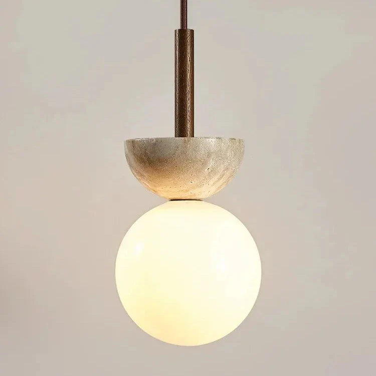 Round Travertine LED Pendant Lamp – Modern Elegance