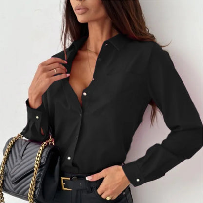 Elegant Long-Sleeved Blouse for Women with Collar and Button Closure