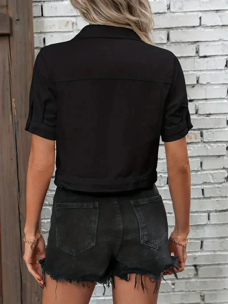 Sabrine Denim Jacket | Short-Sleeved Denim Shirt for Women