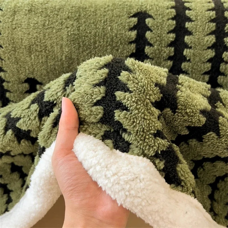 Coperta double-face con motivo geometrico e pile sherpa – Morbida, calda e decorativa