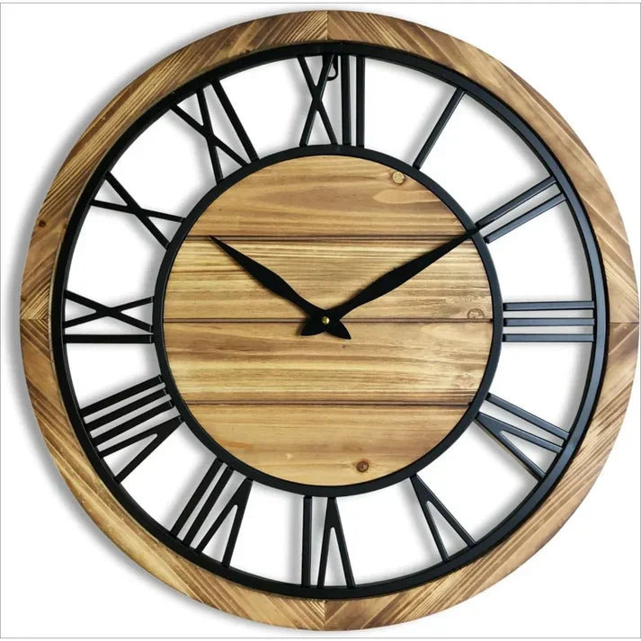 Rustikale Wanduhr aus Holz mit römischen Ziffern für Wohnzimmer oder Flur