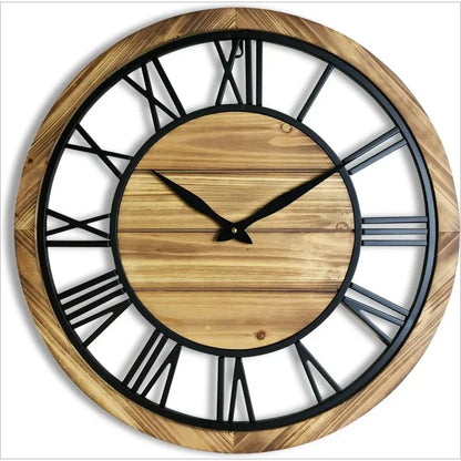 Rustikale Wanduhr aus Holz mit römischen Ziffern für Wohnzimmer oder Flur