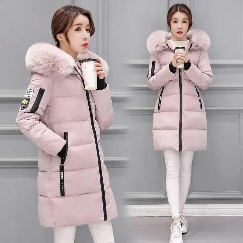 Melia - Long Winter Coat with Fur Collar for Women