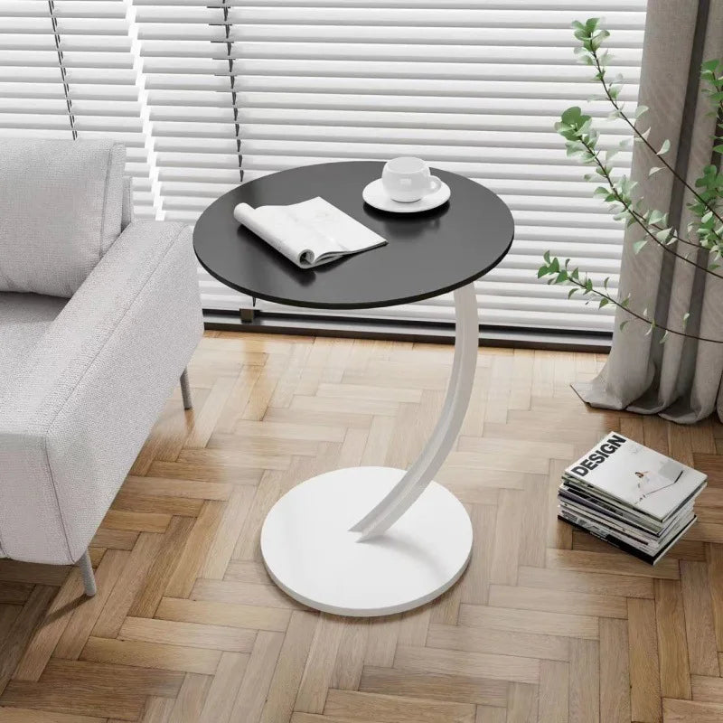 Tavolino rotondo compatto per soggiorno e camera da letto, con struttura stabile