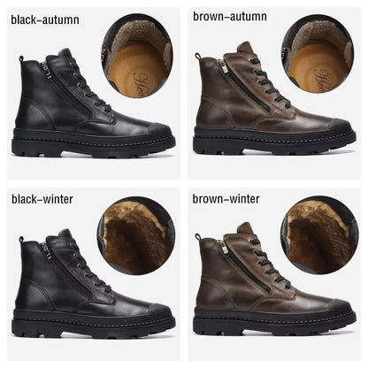 Vintage-Herrenstiefel aus Leder mit Schnürung und Reißverschluss – warm, robust und langlebig
