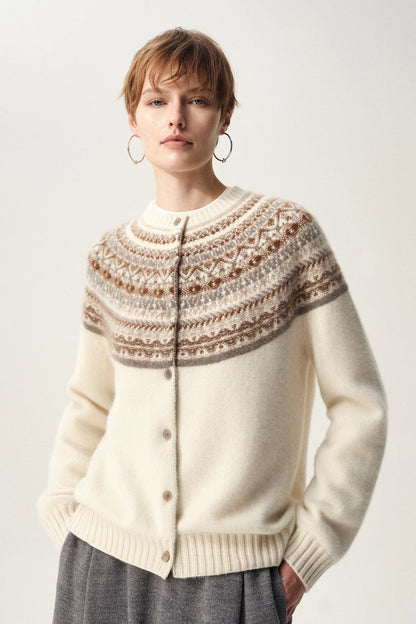 Ladies' Cosy Wool Vest with Norwegian Pattern and Button Closure