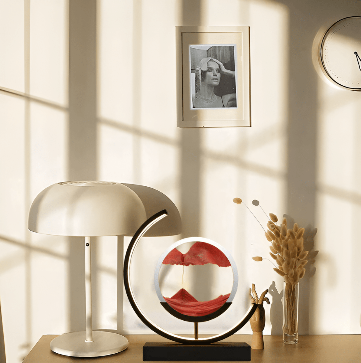 Lampada di sabbia con sabbia in movimento e illuminazione LED dimmerabile, per un'atmosfera rilassante