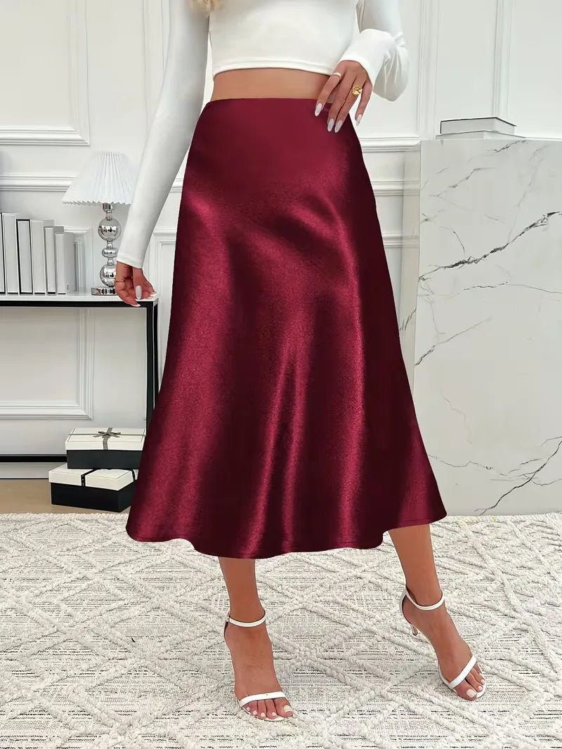 Satin Midi Skirt with High Waist