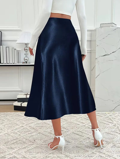 Satin Midi Skirt with High Waist