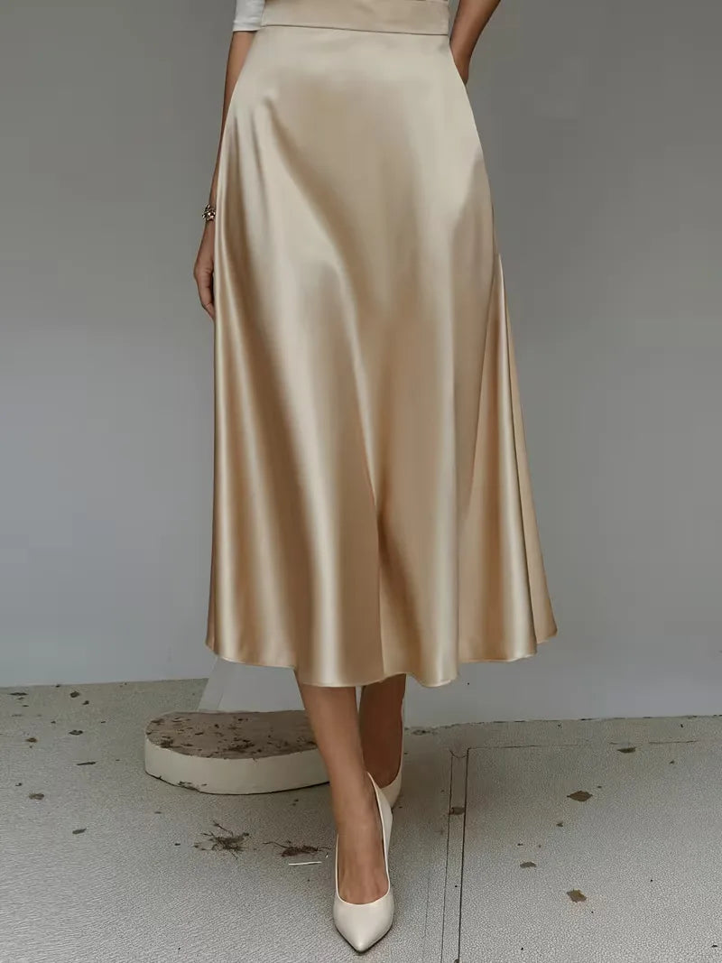 Satin Midi Skirt with High Waist