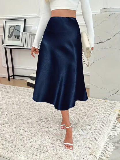 Satin Midi Skirt with High Waist