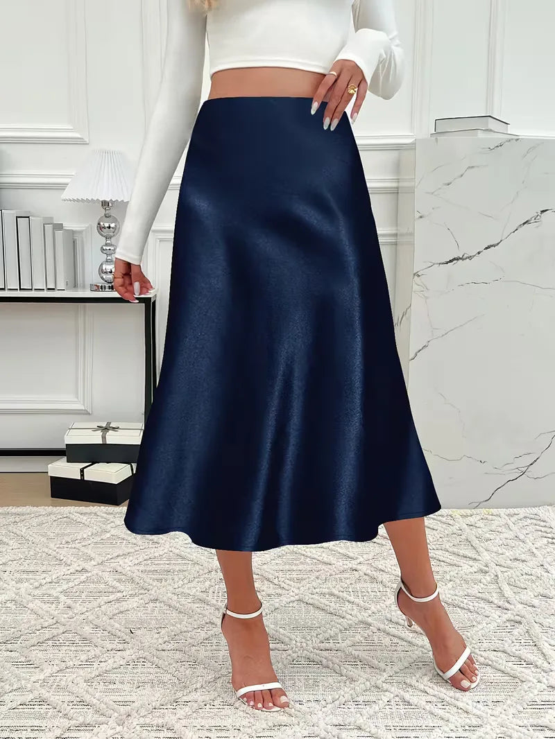 Satin Midi Skirt with High Waist