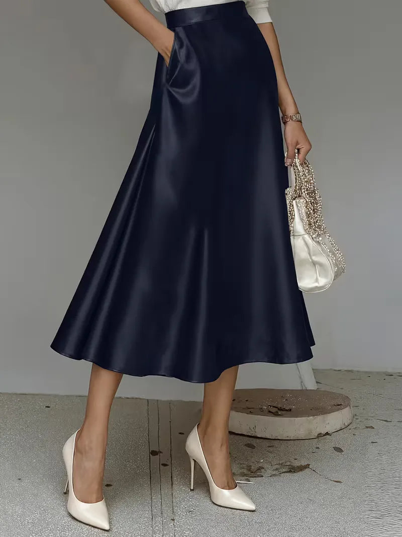 Satin Midi Skirt with High Waist