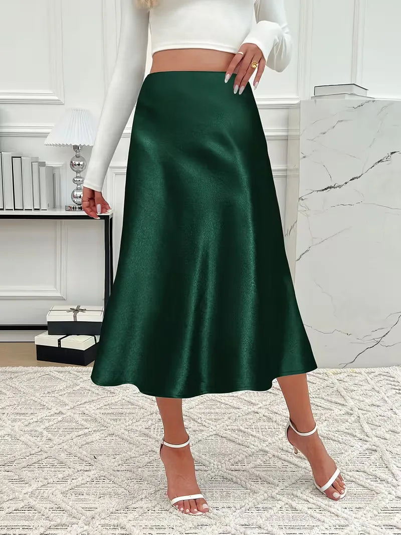 Satin Midi Skirt with High Waist