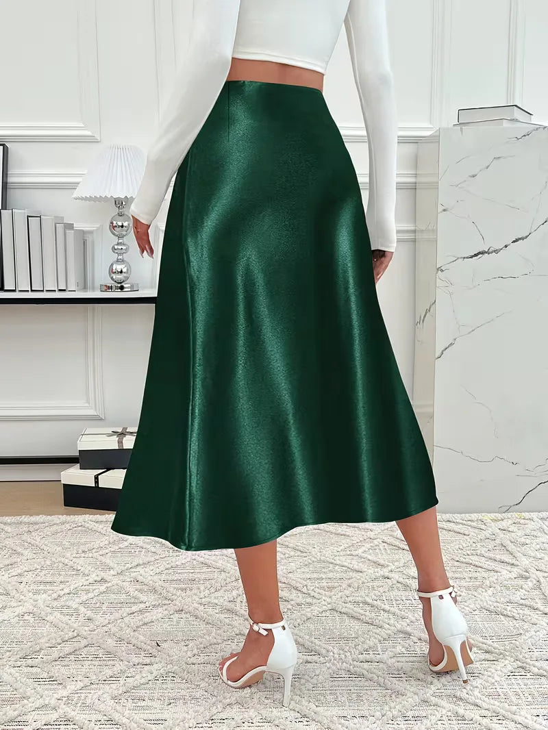 Satin Midi Skirt with High Waist