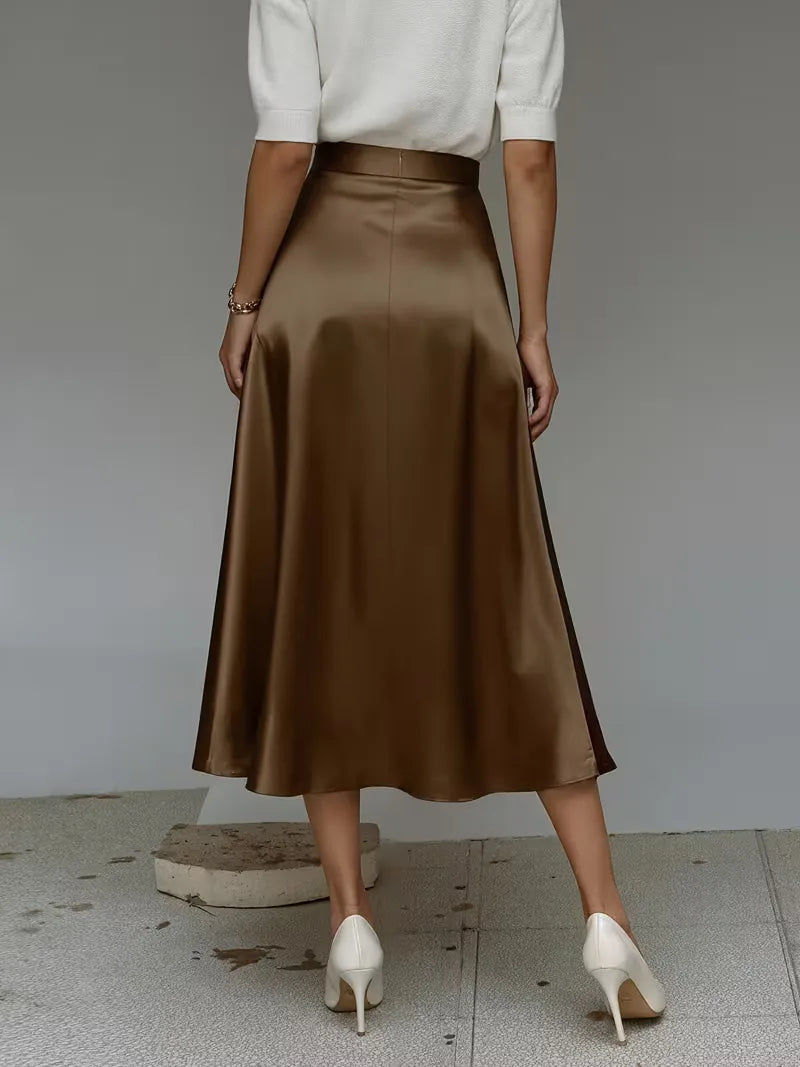 Satin Midi Skirt with High Waist