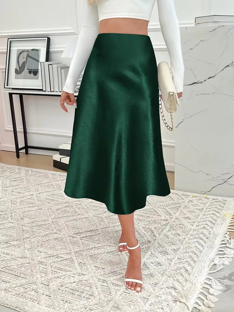 Satin Midi Skirt with High Waist