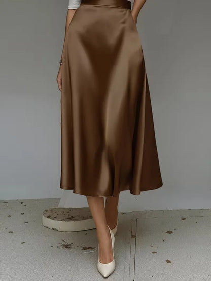 Satin Midi Skirt with High Waist