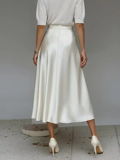 Satin Midi Skirt with High Waist