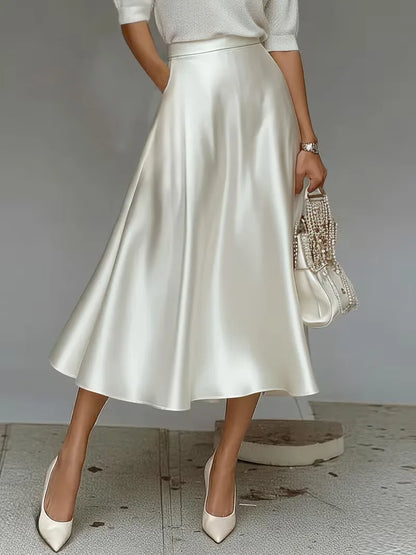 Satin Midi Skirt with High Waist