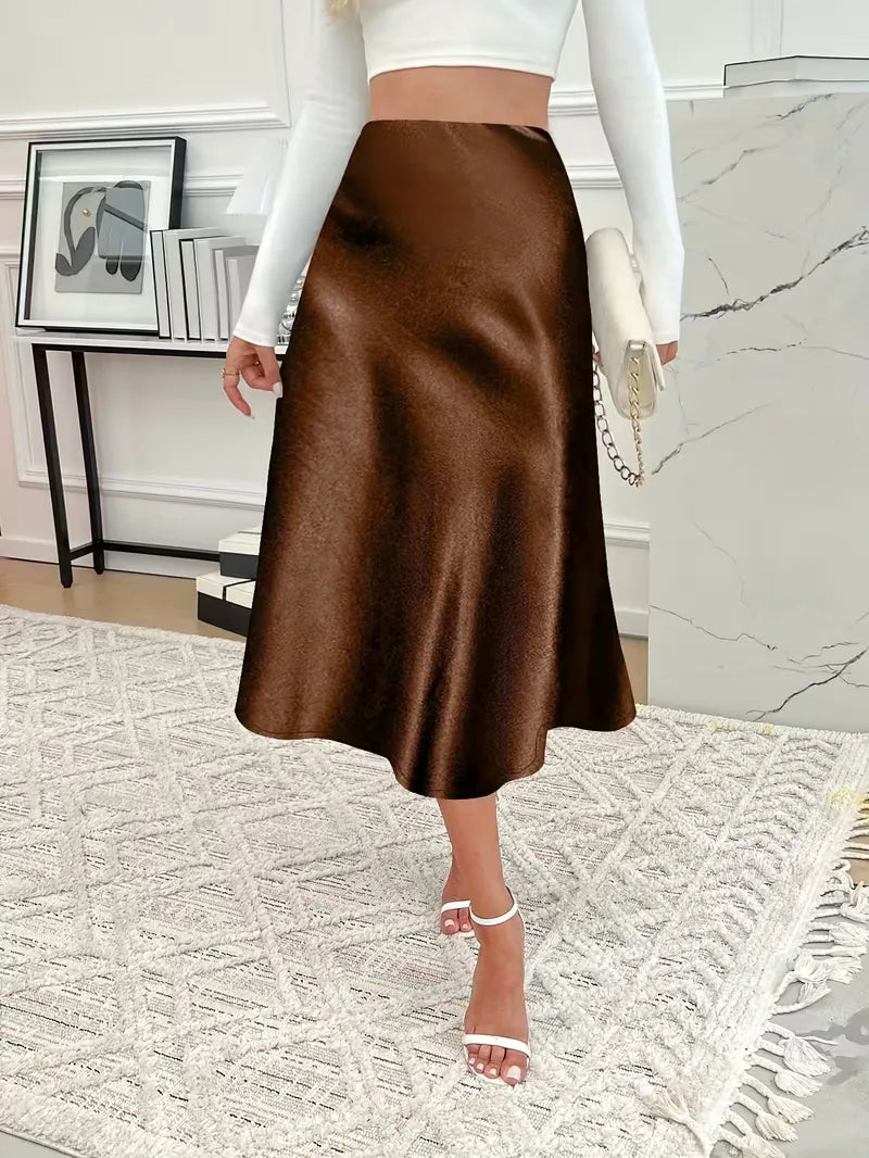 Satin Midi Skirt with High Waist